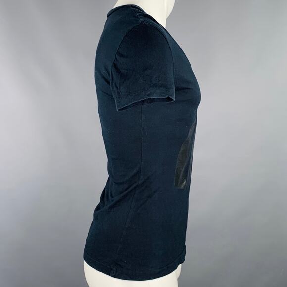 JOHN GALLIANO Size S Black Monogram Print Cotton V-Neck T-shirt - Picture 3 of 9